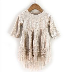 Reverie Threads Indi Boho Velvet Dress in Beige 2T